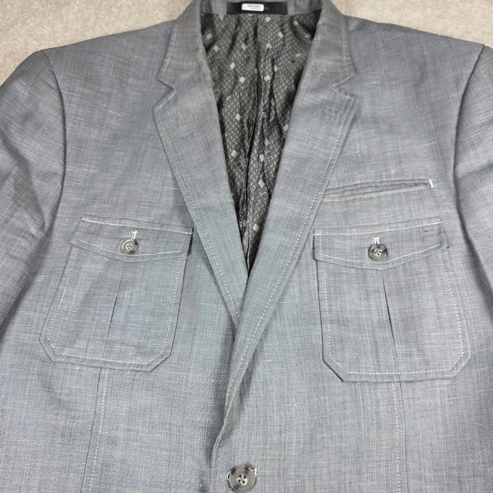 Tayion Collection Safari Blazer Mens 42L Grey Wool Linen 4-Pocket Jacket Cook